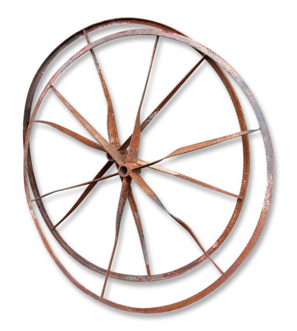 Decorative Metal - Antique 47 in. Rusted Iron Wagon Wheel