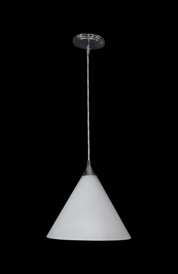 Down Lights - Mid Century White Cast Glass Ribbed Pendant Light