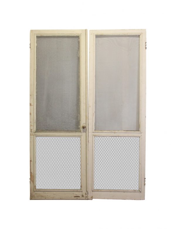 Entry Doors - 1940s Vintage Screen Wood Double Doors 89.5 x 60.5