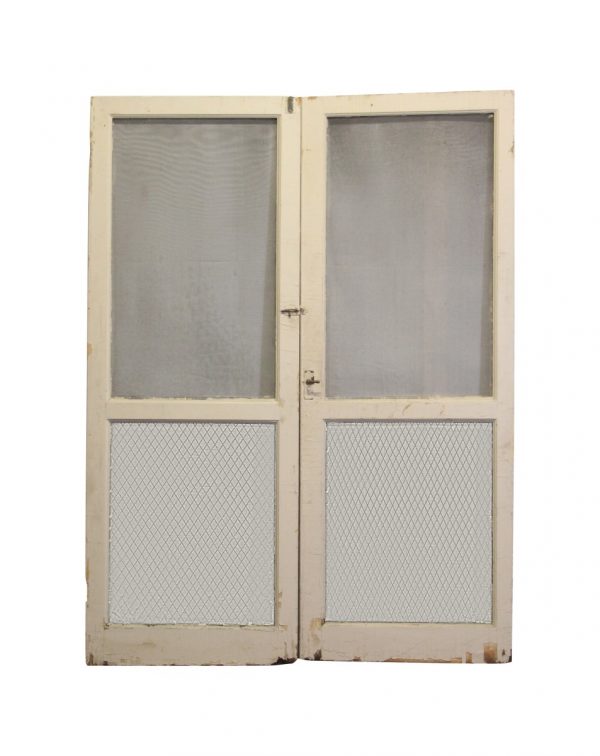 Entry Doors - 1940s Vintage Wooden Screen Double Doors 80.25 x 60