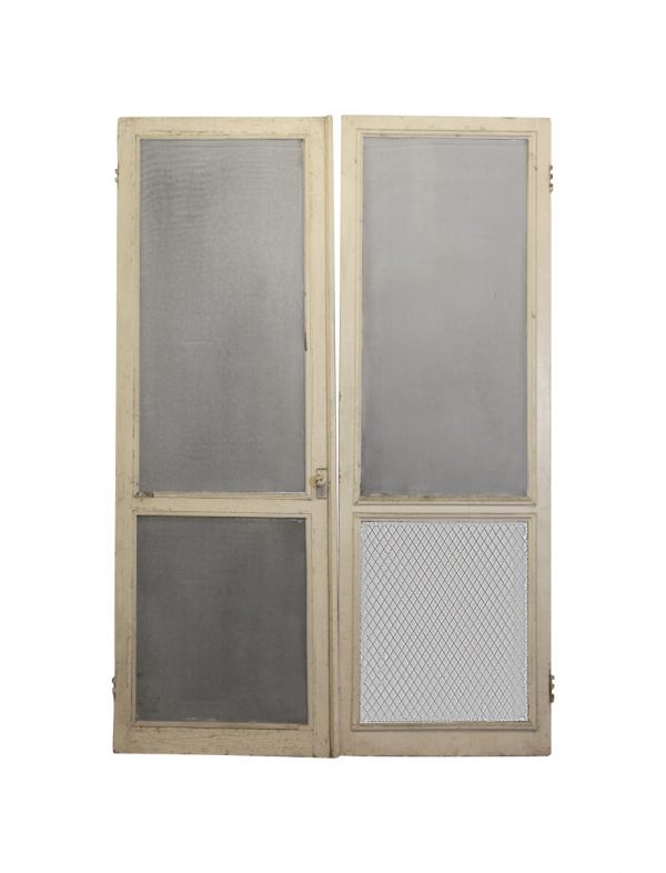 Entry Doors - 1940s Vintage Wooden Screen Double Doors 88.75 x 60.125