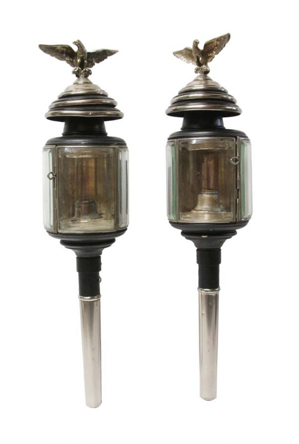 Exterior Lighting - Antique Beveled Glass & Silvered Brass Eagles Carriage Lights