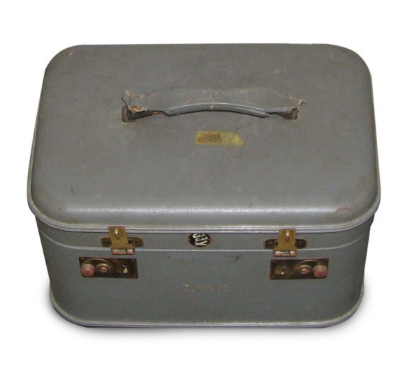 Flea Market - Vintage Gray Vinyl Toiletries Train Case with Handle