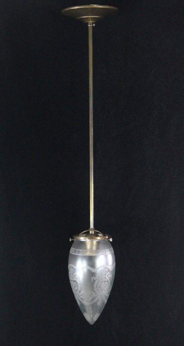 Globes - 1809 Etched & Frosted Cone Shaped Glass Pendant Light