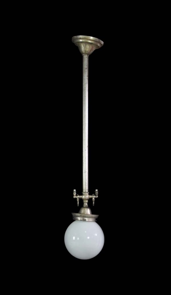 Globes - Opaline Glass Globe with Silvered Brass Pole Pendant Light
