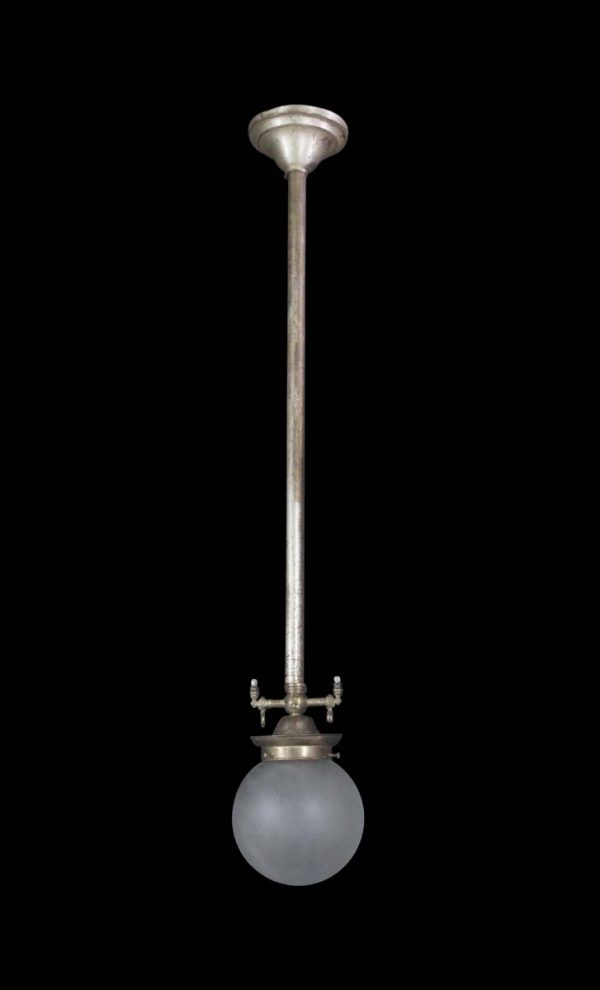 Globes - Original Frosted Glass Silvered Brass Pole Pendant Light