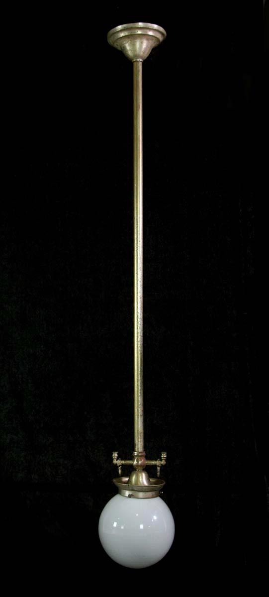 Globes - Vintage Opaline Glass Silvered Brass Pole Pendant Light