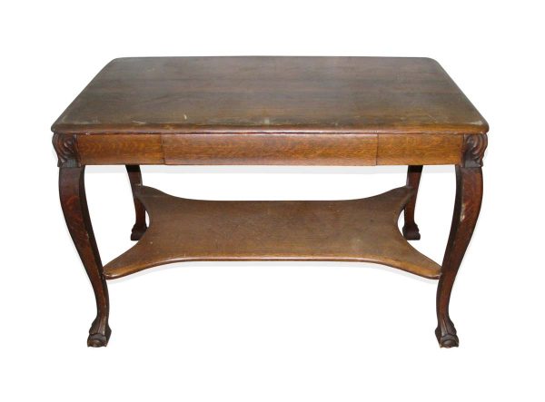 Kitchen & Dining - Antique Tiger Oak Table or Desk with Cabriole Legs
