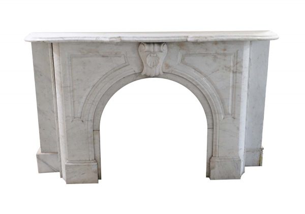 Mantels - 1890s Arched Carrara Marble Mantel with Seashell Keystone