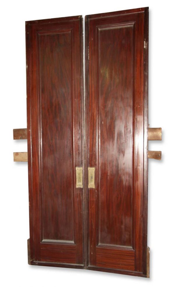 Pocket Doors - Antique 1 Pane Mahogany Pocket Double Doors 102 x 71.75