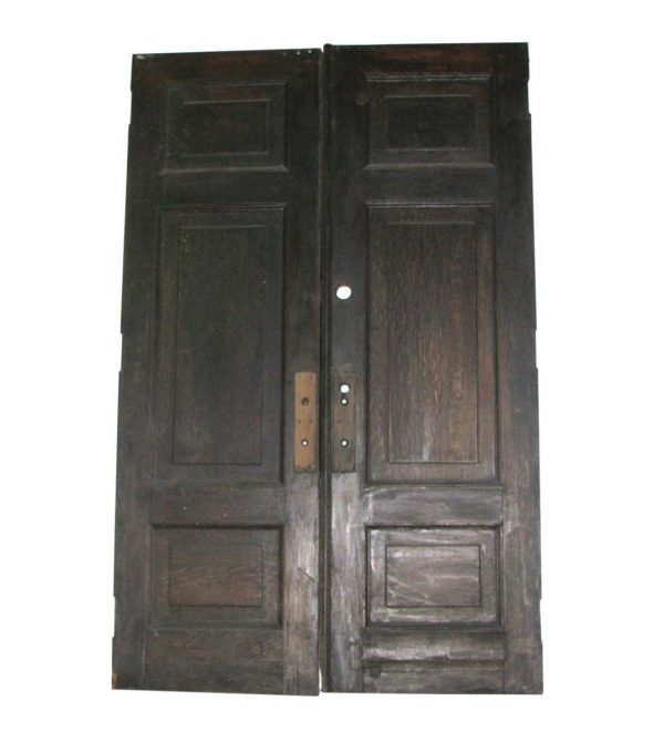Pocket Doors - Antique 3 Paneled Oak Pocket Double Doors 96 x 62