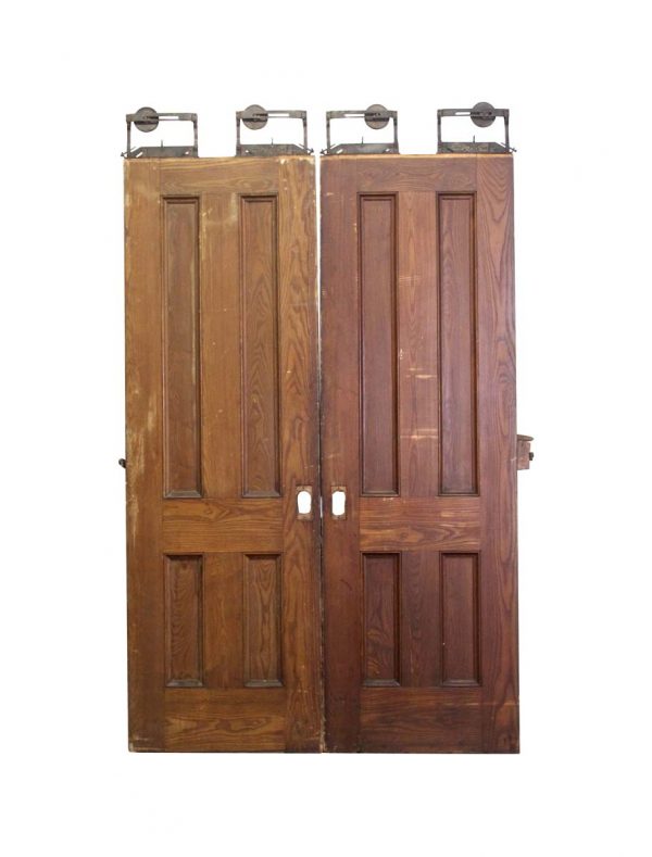 Pocket Doors - Antique 4 Pane Pine Double Pocket Doors 80 x 52