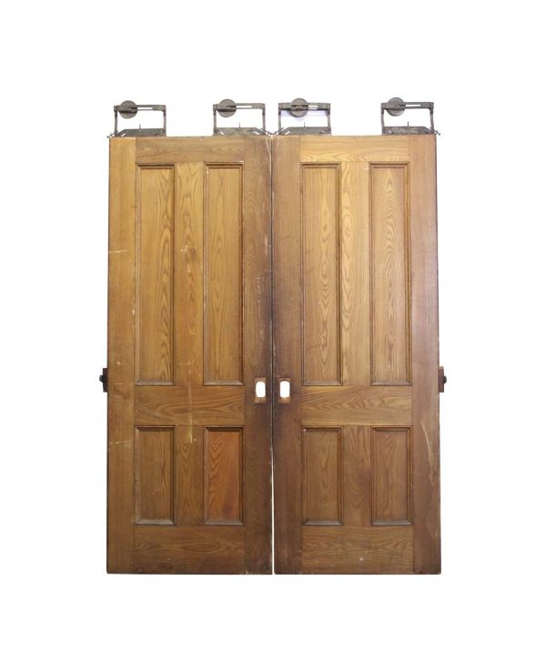 Pocket Doors - Antique 4 Pane Pine Double Pocket Doors 80 x 60