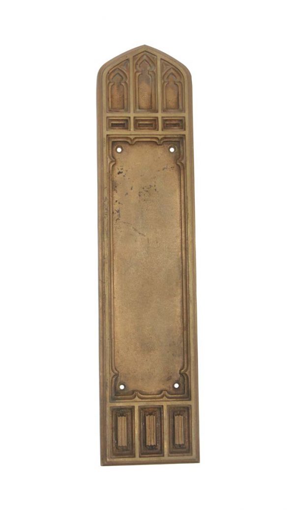 Push Plates - Antique 15 in. Russwin Warwick Bronze Gothic Door Push Plate