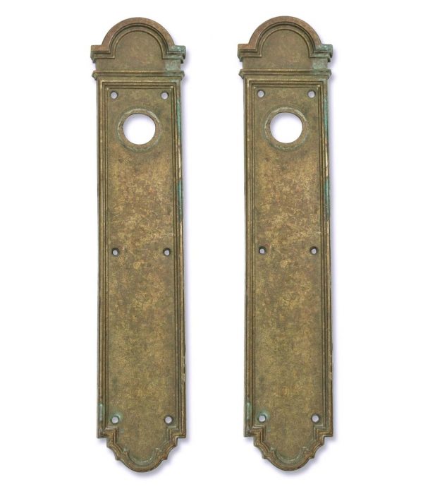 Push Plates - Pair of 16.875 in. Russwin Bronze Door Push Plates with Lock Insert