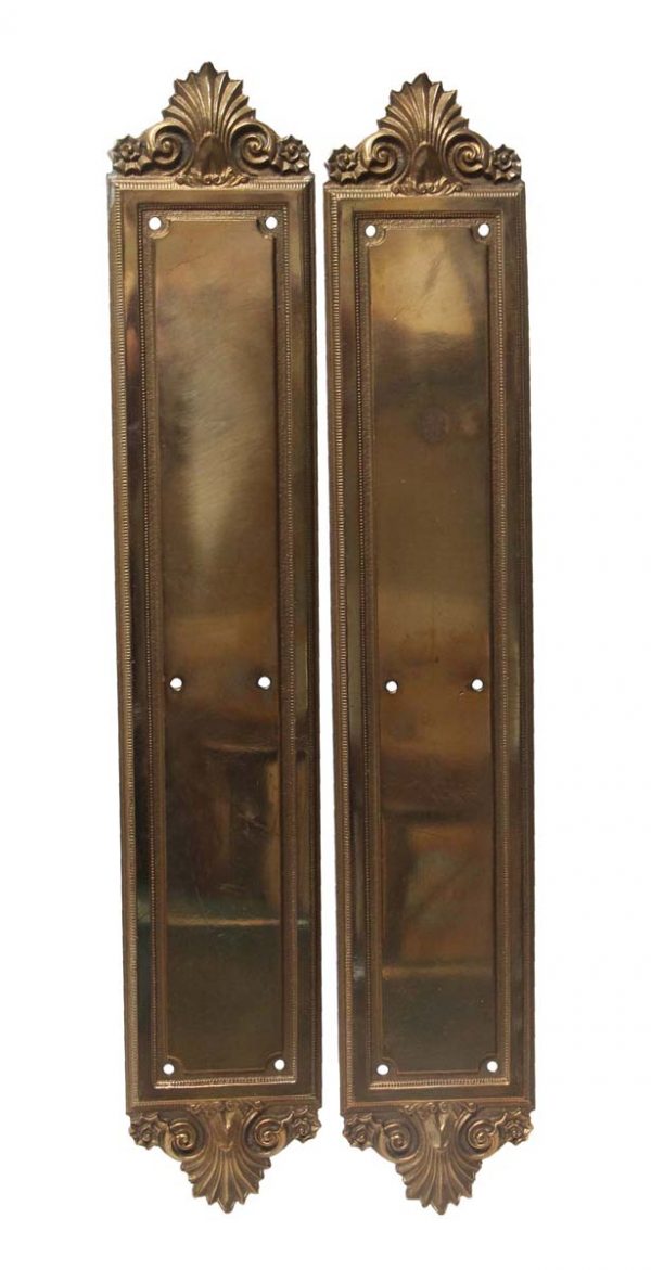 Push Plates - Pair of 17.5 in. Polished Bronze Neoclassical Sargent Door Push Plates