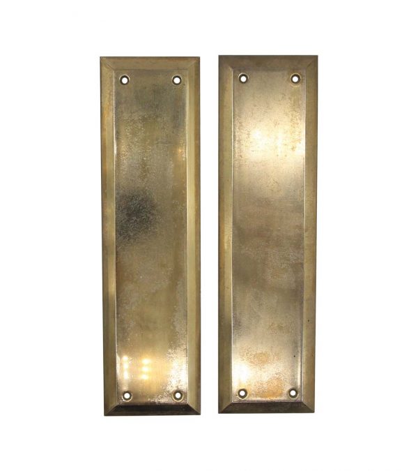 Push Plates - Pair of Classic Commercial Brass Plated Steel Door Push Plates
