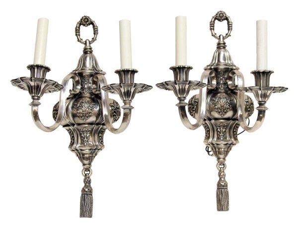 Sconces & Wall Lighting - 1920s Georgian EF Caldwell Silvered Bronze Wall Sconces