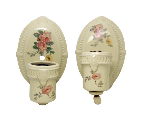 Sconces & Wall Lighting - 1930s Pair of Traditional Floral Porcelain Wall Sconces