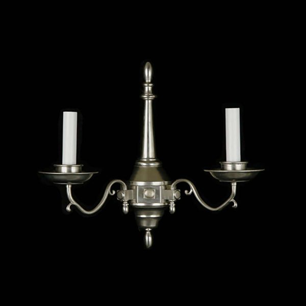 Sconces & Wall Lighting - 1950s Colonial 2 Arm Pewter Finish Wall Sconce