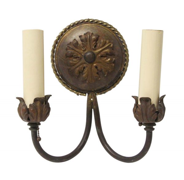 Sconces & Wall Lighting - Antique 1910s Victorian Metal 2 Arm Wall Sconce