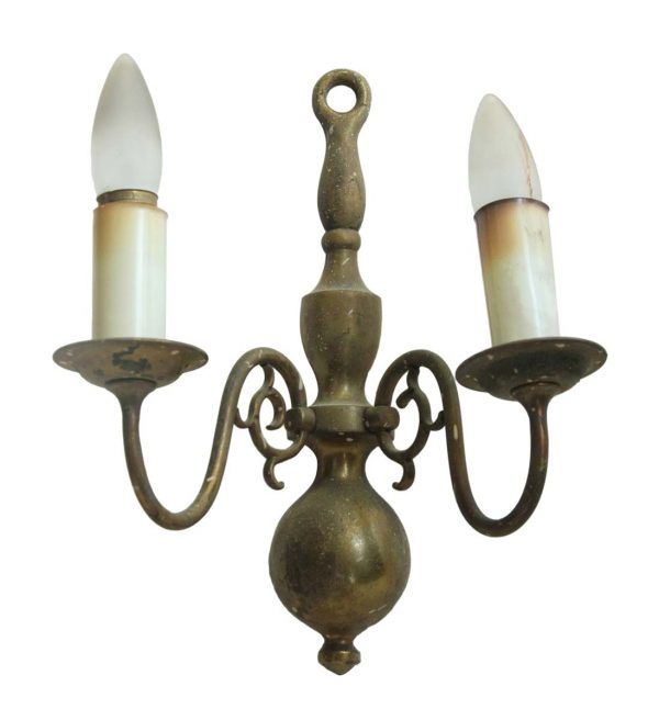 Sconces & Wall Lighting - Antique 2 Arm Brass Colonial Wall Sconce