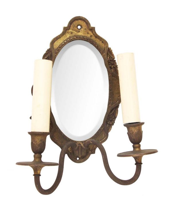 Sconces & Wall Lighting - Antique 2 Arm Brass Mirrored Wall Sconce