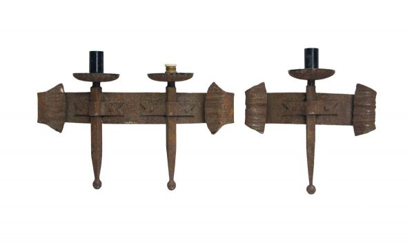 Sconces & Wall Lighting - Antique Arts & Crafts Wrought Iron Wall Sconce Set