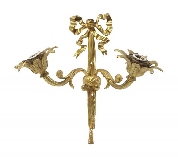 Sconces & Wall Lighting - Antique Gilded French Brass 2 Arm Wall Sconce