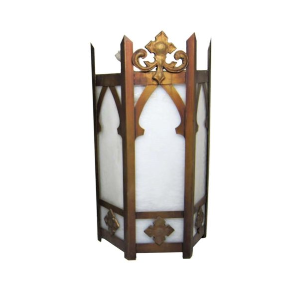 Sconces & Wall Lighting - Antique Gothic Brass & Milk Glass Wall Sconce