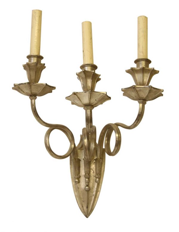 Sconces & Wall Lighting - Antique Victorian Silver Tulip 3 Arm Caldwell Wall Sconce