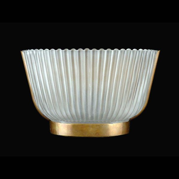 Sconces & Wall Lighting - French Art Deco Brass Ribbed Glass Wall Sconce
