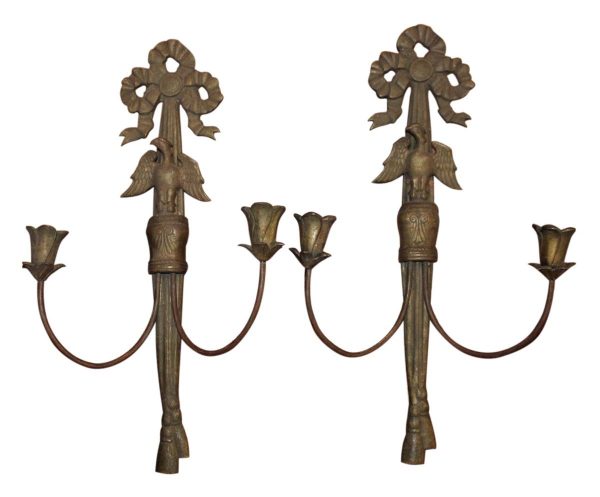 Sconces & Wall Lighting - French Bronze Candlestick Sconces with Eagle Motif