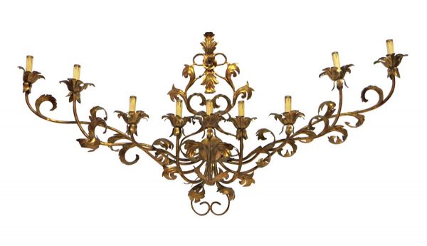 Sconces & Wall Lighting - Italian 9 Arm Gold Painted Floral 56 in. Wall Sconce