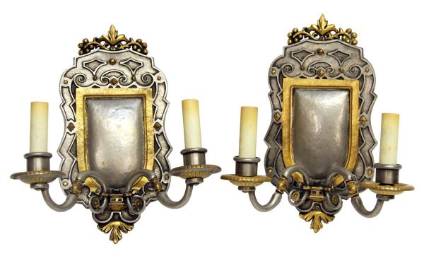 Sconces & Wall Lighting - Pair of 1900s French Regency Gilt & Pewter Bronze Caldwell Wall Sconces