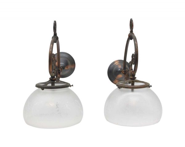 Sconces & Wall Lighting - Pair of 1910s Victorian Etched Glass Converted Gas Wall Sconces