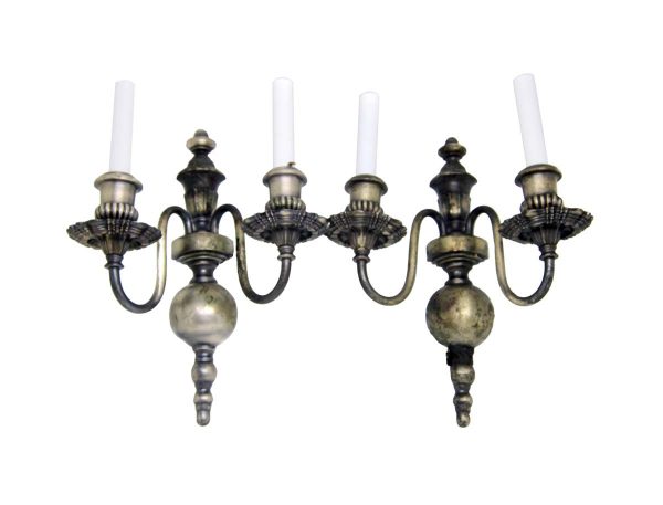 Sconces & Wall Lighting - Pair of 1920s Antique Silver Over Cast Brass Wall Sconces