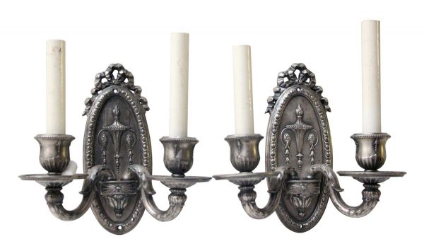 Sconces & Wall Lighting - Pair of 1920s Silver Plated Neoclassical Wall Sconces