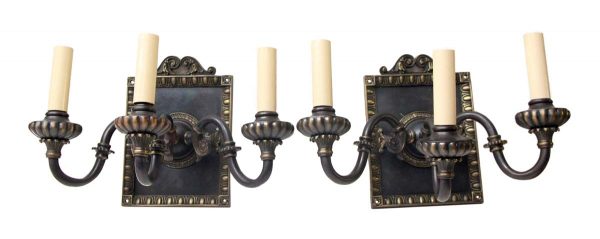 Sconces & Wall Lighting - Pair of 1920s Tudor English 2 Arm Wall Sconces