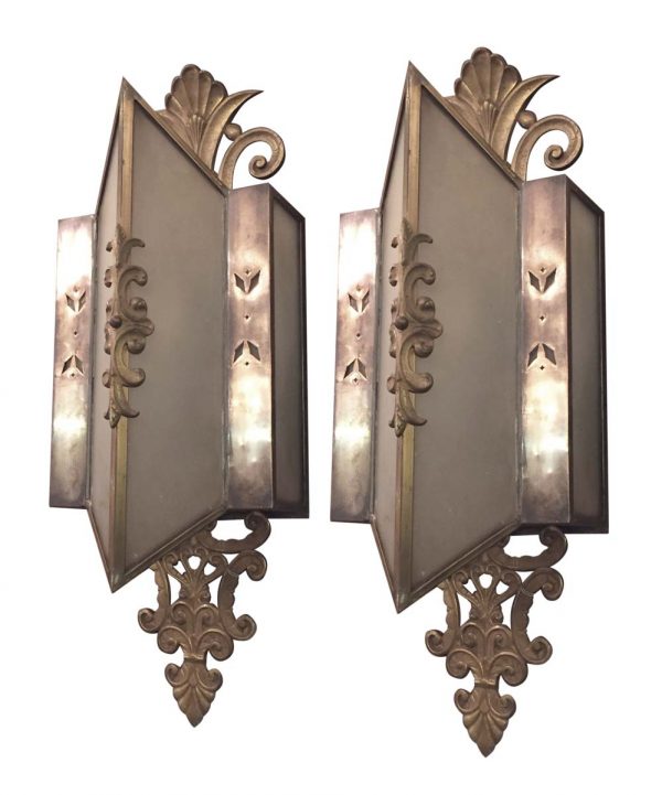 Sconces & Wall Lighting - Pair of 1930s Bronze & Frosted Glass Art Deco Wall Sconces