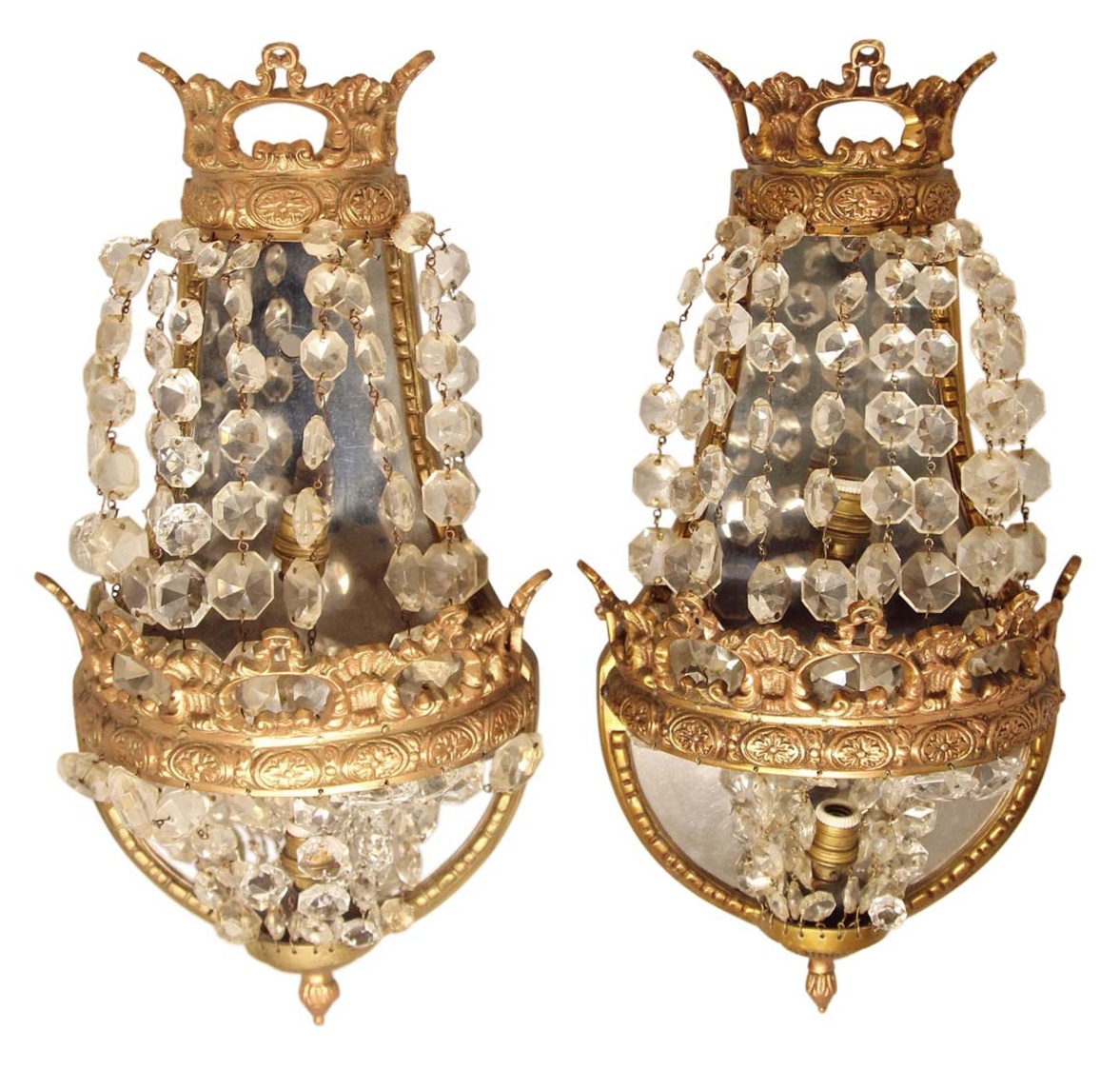 Pair of Antique Mirrored Crystal Wall Sconces | Olde Good Things