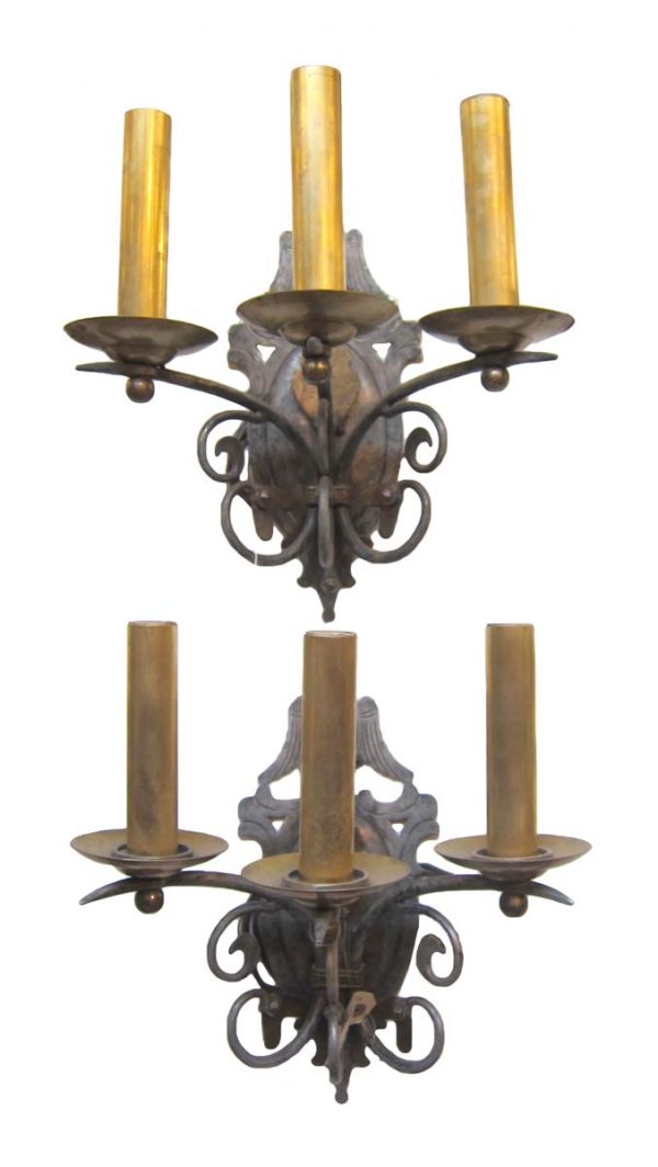 Sconces & Wall Lighting - Pair of Brass Three Arm Eagle Wall Sconces