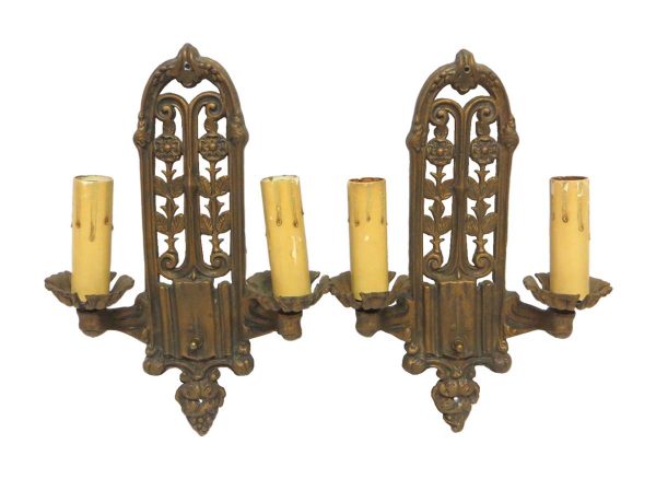 Sconces & Wall Lighting - Pair of Bronze 2 Arm Art Deco Wall Sconces