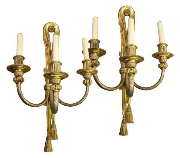 Sconces & Wall Lighting - Pair of French Bronze Gilded 3 Arm Wall Sconces