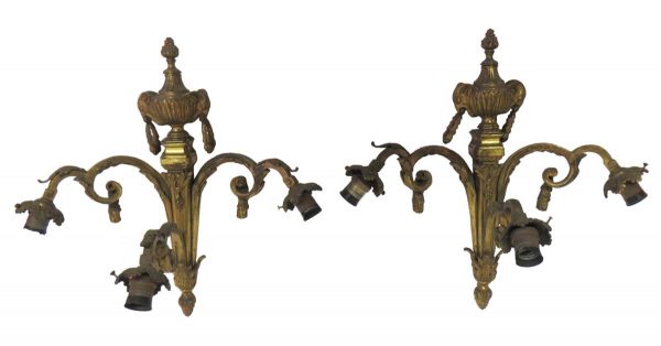 Sconces & Wall Lighting - Pair of French Cast Bronze 3 Arm Wall Sconces