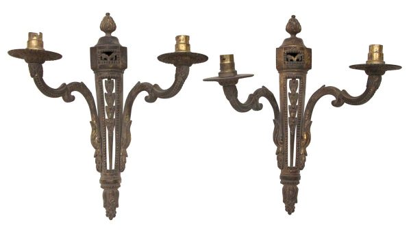 Sconces & Wall Lighting - Pair of French Regency Beaded Brass 2 Wall Sconces