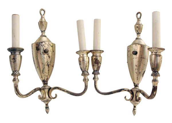 Sconces & Wall Lighting - Pair of French Silvered Bronze 2 Arm Wall Sconces