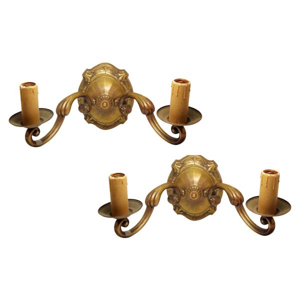 Sconces & Wall Lighting - Pair of Large Art Nouveau Bronze Double Arm Wall Sconces