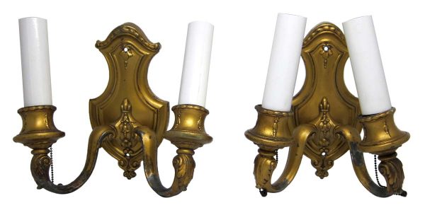 Sconces & Wall Lighting - Pair of Traditional 2 Arm Heavy Cast Brass Wall Sconces