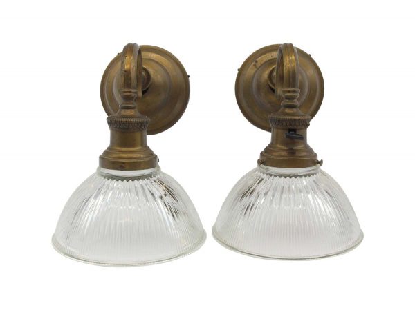 Sconces & Wall Lighting - Pair of Traditional Cast Brass Sconces with Ribbed Glass Shades